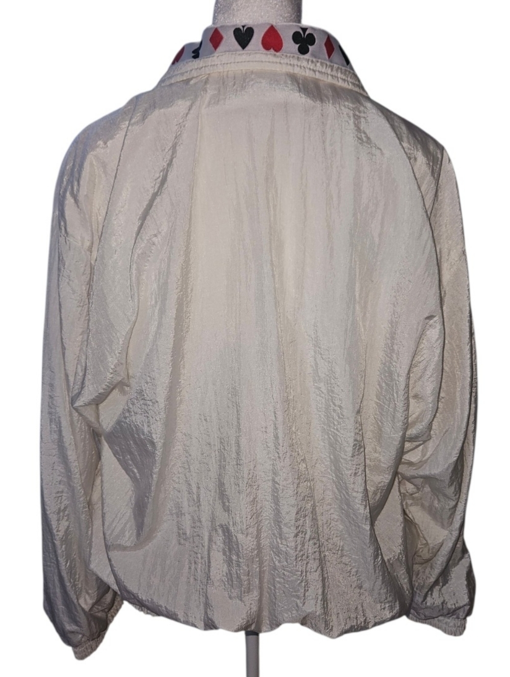 Vintage 90s Grannycore Novelty Poker Nylon Windbreaker Jacket Cards Medium Vegas - Picture 7 of 16
